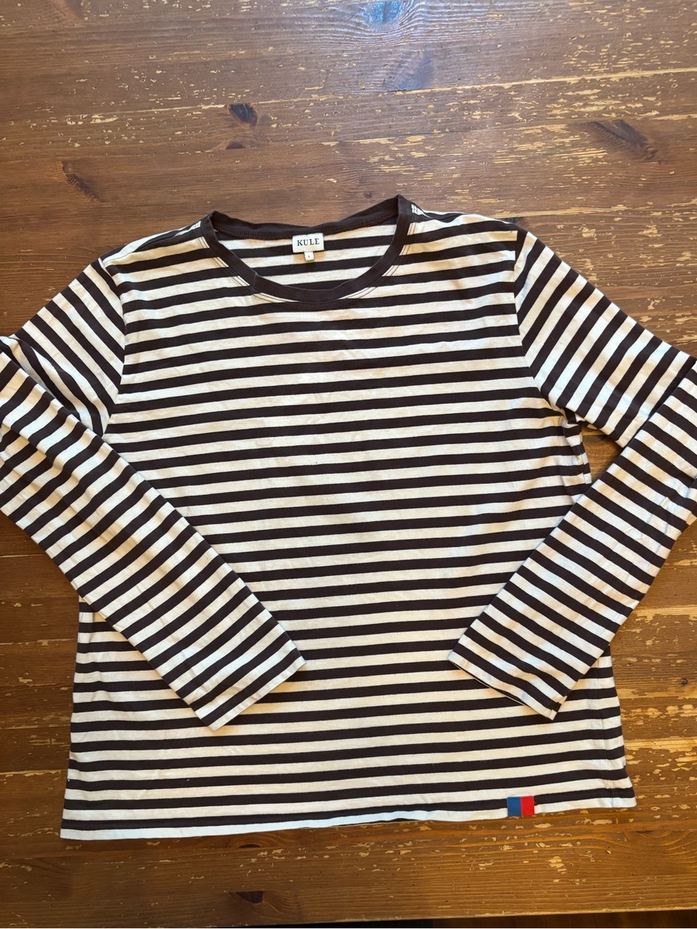 KULE Brown Striped Long-Sleeve Top. Large. 100% cotton